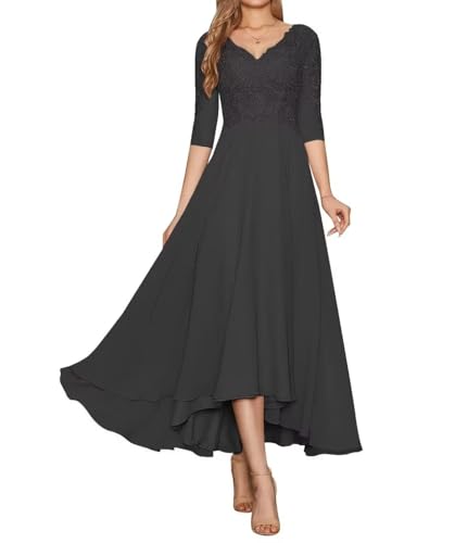 Damen Lange Mutter der Braut Kleid Spitze A Linie Brautjungfernkleider V-Ausschnitt Chiffon formell Partykleid von Infuness