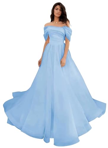 Damen Schulterfreies Tüllkleid Abschlussballkleider Lang Quinceañera-Kleid A-Linie Puffy Hochzeitskleider von Infuness