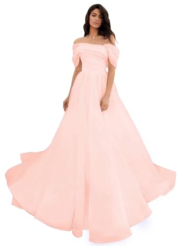 Damen Schulterfreies Tüllkleid Abschlussballkleider Lang Quinceañera-Kleid A-Linie Puffy Hochzeitskleider von Infuness