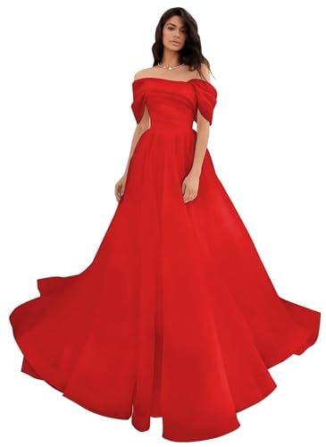 Damen Schulterfreies Tüllkleid Abschlussballkleider Lang Quinceañera-Kleid A-Linie Puffy Hochzeitskleider von Infuness