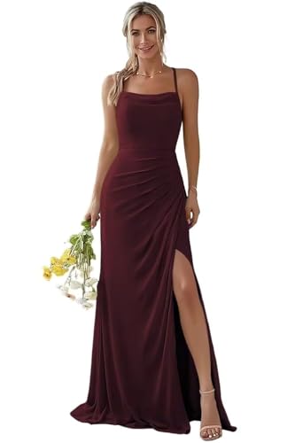 Damen Spaghetti-Träger Abendkleid A-Linie Chiffon Off Shoulder Brautjungfernkleid Elegant Lange Partykleider von Infuness