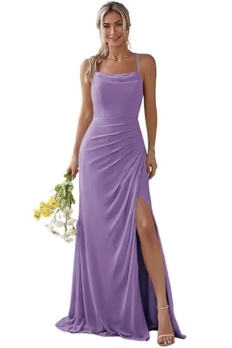 Damen Spaghetti-Träger Abendkleid A-Linie Chiffon Off Shoulder Brautjungfernkleid Elegant Lange Partykleider von Infuness