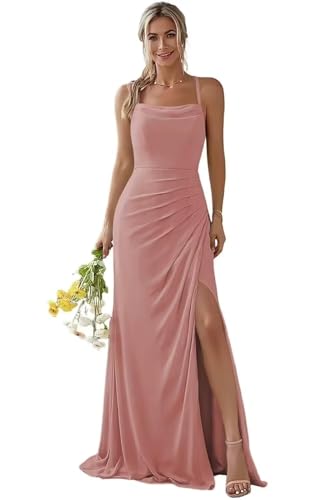 Damen Spaghetti-Träger Abendkleid A-Linie Chiffon Off Shoulder Brautjungfernkleid Elegant Lange Partykleider von Infuness