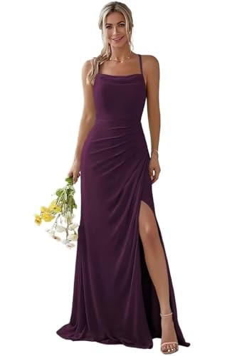 Damen Spaghetti-Träger Abendkleid A-Linie Chiffon Off Shoulder Brautjungfernkleid Elegant Lange Partykleider von Infuness