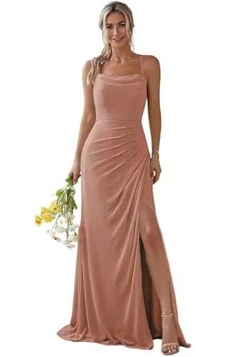 Damen Spaghetti-Träger Abendkleid A-Linie Chiffon Off Shoulder Brautjungfernkleid Elegant Lange Partykleider von Infuness