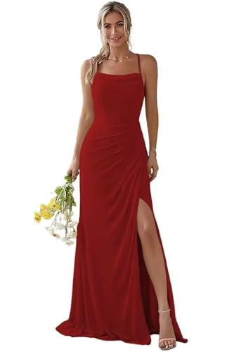 Damen Spaghetti-Träger Abendkleid A-Linie Chiffon Off Shoulder Brautjungfernkleid Elegant Lange Partykleider von Infuness