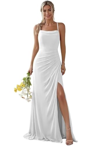 Damen Spaghetti-Träger Abendkleid A-Linie Chiffon Off Shoulder Brautjungfernkleid Elegant Lange Partykleider von Infuness