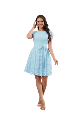 Damen Spitzen Cocktailkleid Knielang Kurz Elegant Abendkleider für Hochzeit A-Linie Brautjungfernkleid Partykleid von Infuness