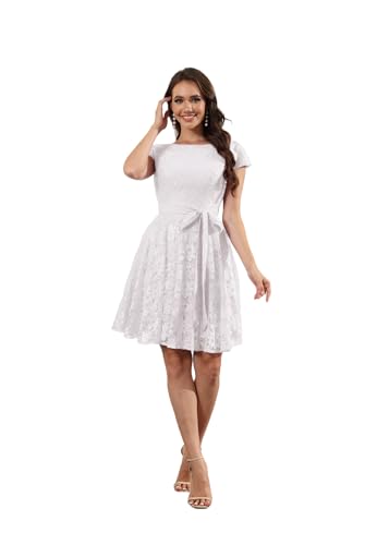 Damen Spitzen Cocktailkleid Knielang Kurz Elegant Abendkleider für Hochzeit A-Linie Brautjungfernkleid Partykleid von Infuness