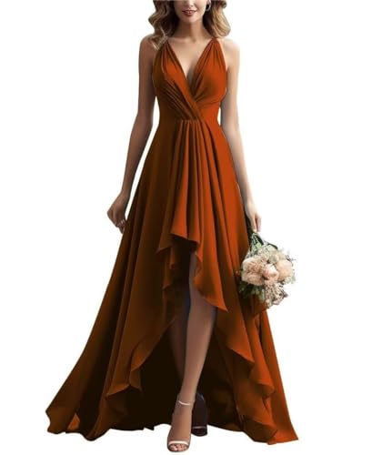 Damen V-Ausschnitt Brautjungfernkleid Chiffon Rüschen Lang Hoher Schlitz Plissiert A-Linie Abendkleid Damen V-Ausschnitt Brautjungfernkleid Chiffon Rüschen Lang Hoher Schlitz Plissiert A-Linie Abendkleid von Infuness