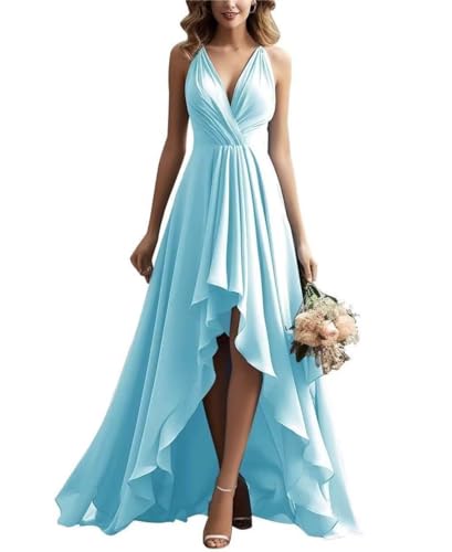 Damen V-Ausschnitt Brautjungfernkleid Chiffon Rüschen Lang Hoher Schlitz Plissiert A-Linie Abendkleid Damen V-Ausschnitt Brautjungfernkleid Chiffon Rüschen Lang Hoher Schlitz Plissiert A-Linie Abendkleid von Infuness