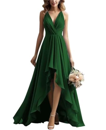 Damen V-Ausschnitt Brautjungfernkleid Chiffon Rüschen Lang Hoher Schlitz Plissiert A-Linie Abendkleid Damen V-Ausschnitt Brautjungfernkleid Chiffon Rüschen Lang Hoher Schlitz Plissiert A-Linie Abendkleid von Infuness