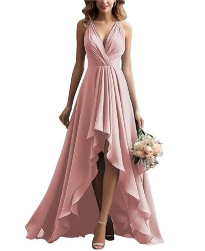 Damen V-Ausschnitt Brautjungfernkleid Chiffon Rüschen Lang Hoher Schlitz Plissiert A-Linie Abendkleid Damen V-Ausschnitt Brautjungfernkleid Chiffon Rüschen Lang Hoher Schlitz Plissiert A-Linie Abendkleid von Infuness