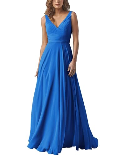 Damen V-Ausschnitt Chiffon Brautjungfernkleider A-Linie Lang Hochzeit Ballkleider Elegant Abendkleid von Infuness