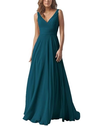 Damen V-Ausschnitt Chiffon Brautjungfernkleider A-Linie Lang Hochzeit Ballkleider Elegant Abendkleid Damen V-Ausschnitt Chiffon Brautjungfernkleider A-Linie Lang Hochzeit Ballkleider Elegant Abendkleid von Infuness