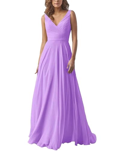 Damen V-Ausschnitt Chiffon Brautjungfernkleider A-Linie Lang Hochzeit Ballkleider Elegant Abendkleid von Infuness