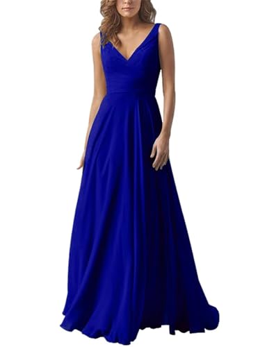 Damen V-Ausschnitt Chiffon Brautjungfernkleider A-Linie Lang Hochzeit Ballkleider Elegant Abendkleid von Infuness