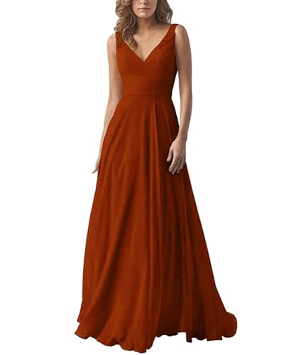Damen V-Ausschnitt Chiffon Brautjungfernkleider A-Linie Lang Hochzeit Ballkleider Elegant Abendkleid von Infuness