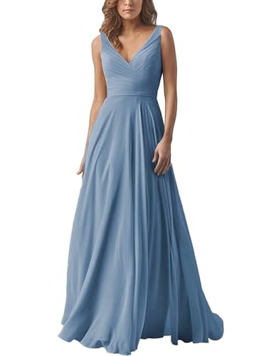 Damen V-Ausschnitt Chiffon Brautjungfernkleider A-Linie Lang Hochzeit Ballkleider Elegant Abendkleid Damen V-Ausschnitt Chiffon Brautjungfernkleider A-Linie Lang Hochzeit Ballkleider Elegant Abendkleid von Infuness