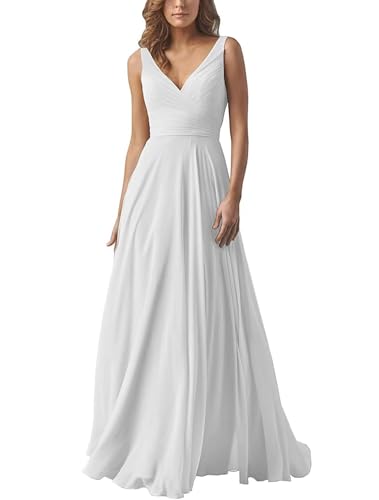 Damen V-Ausschnitt Chiffon Brautjungfernkleider A-Linie Lang Hochzeit Ballkleider Elegant Abendkleid von Infuness