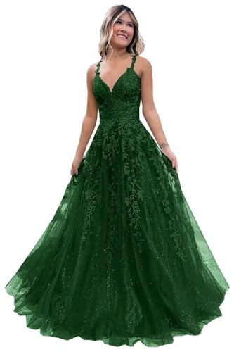Damen V-Ausschnitt Tüll Abendkleider Applikationen Spitze Lange A Linie Spaghettiträger Ballkleid Quinceanera Kleider für Teens Damen V-Ausschnitt Tüll Abendkleider Applikationen Spitze Lange A Linie Spaghettiträger Ballkleid Quinceanera Kleider für Teens von Infuness