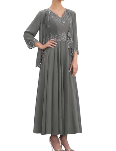 Infuness 2 Stück Chiffon Brautmutterkleider mit Jacke Lang Spitze formelles Abendkleid Damen Hochzeitsgästekleid Infuness 2 Stück Chiffon Brautmutterkleider mit Jacke Lang Spitze formelles Abendkleid Damen Hochzeitsgästekleid von Infuness