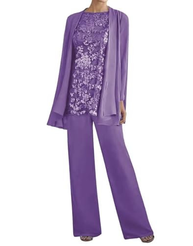 Infuness 3 Teilig Damen Hosenanzug Chiffon Brautmutter Anzug für Hochzeit Formelle Hosen mit Jacke von Infuness