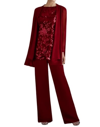 Infuness 3 Teilig Damen Hosenanzug Chiffon Brautmutter Anzug für Hochzeit Formelle Hosen mit Jacke von Infuness