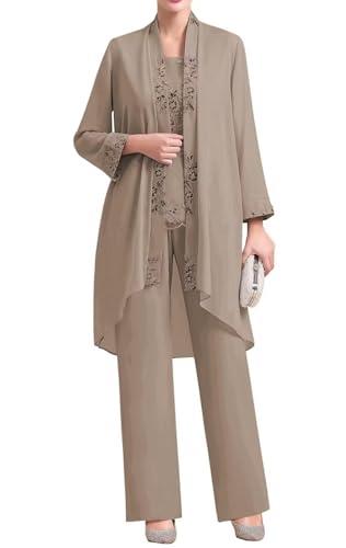 Infuness 3 Teiliger Chiffon Hosenanzug für Brautmutter Elegante Spitzenapplikation Formelles Hosenanzug für Hochzeitsgäste mit Jacke von Infuness