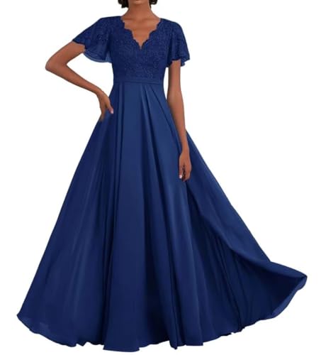 Infuness Chiffon Brautmutterkleider Halbarm V Ausschnitt Ballkleid Lang Formelle Abendkleid von Infuness