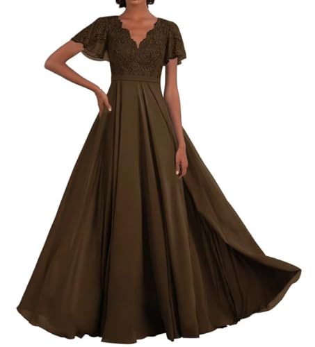 Infuness Chiffon Brautmutterkleider Halbarm V Ausschnitt Ballkleid Lang Formelle Abendkleid von Infuness