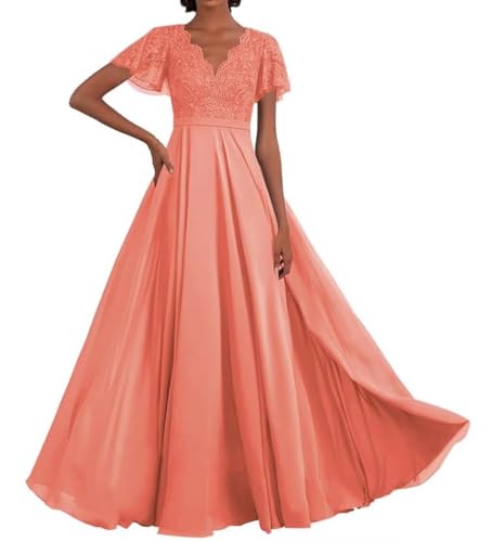 Infuness Chiffon Brautmutterkleider Halbarm V Ausschnitt Ballkleid Lang Formelle Abendkleid von Infuness