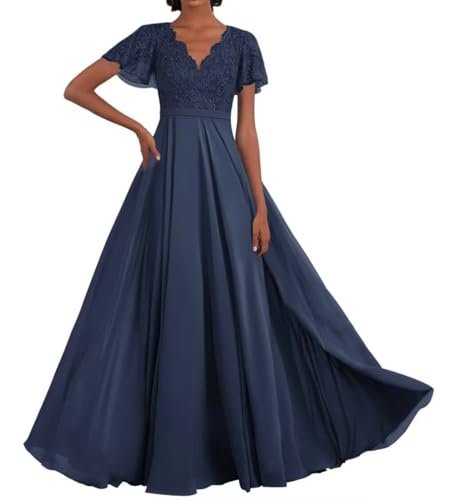 Infuness Chiffon Brautmutterkleider Halbarm V Ausschnitt Ballkleid Lang Formelle Abendkleid von Infuness
