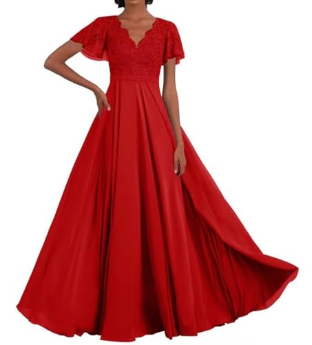 Infuness Chiffon Brautmutterkleider Halbarm V Ausschnitt Ballkleid Lang Formelle Abendkleid von Infuness