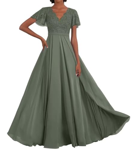 Infuness Chiffon Brautmutterkleider Halbarm V Ausschnitt Ballkleid Lang Formelle Abendkleid von Infuness