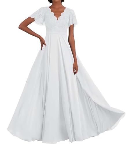 Infuness Chiffon Brautmutterkleider Halbarm V Ausschnitt Ballkleid Lang Formelle Abendkleid von Infuness