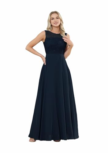 Infuness Damen Abendkleid Lang Spitzen Chiffon Brautjungfernkleid Ärmellos Neckholder Elegant Ballkleider von Infuness