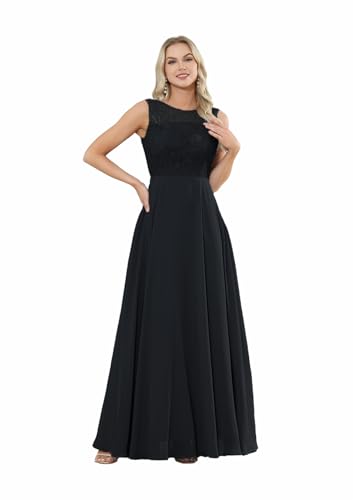 Infuness Damen Abendkleid Lang Spitzen Chiffon Brautjungfernkleid Ärmellos Neckholder Elegant Ballkleider von Infuness