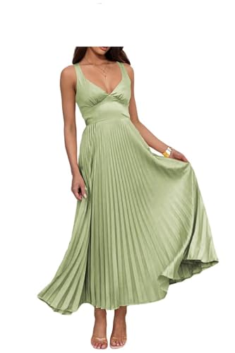 Infuness Damen Abendkleider Lang Falten Elegant Satin A-Linie Brautjungfernkleid Spaghetti Festlich Ballkleid für Hochzeit von Infuness