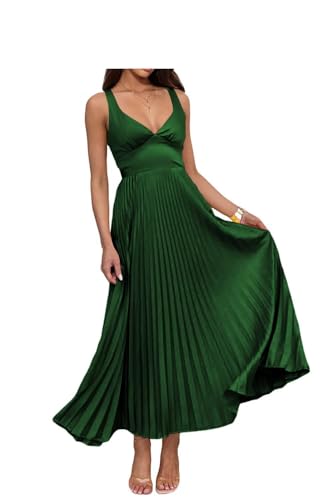Infuness Damen Abendkleider Lang Falten Elegant Satin A-Linie Brautjungfernkleid Spaghetti Festlich Ballkleid für Hochzeit von Infuness