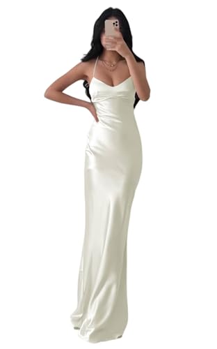Infuness Damen Abschlusskleider Lang Partykleid Satin Abendkleid Spaghettiträgern Meerjungfrau Prom Dress Brautjungfernkleid von Infuness