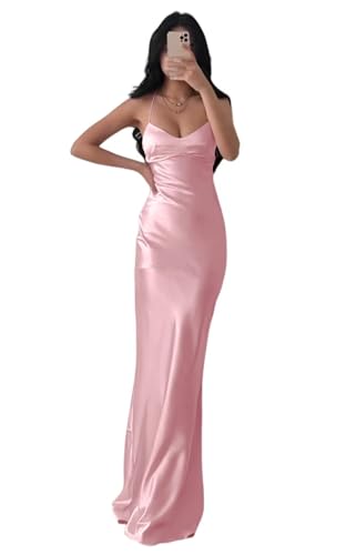 Infuness Damen Abschlusskleider Lang Partykleid Satin Abendkleid Spaghettiträgern Meerjungfrau Prom Dress Brautjungfernkleid von Infuness