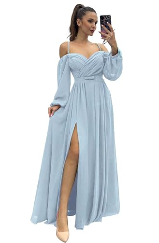 Infuness Damen Brautjungfernkleider Spaghettiträger Lange Ärmel plissiert aus Chiffon Kleider Geteilt Formelle Abendkleid mit Taschen Infuness Damen Brautjungfernkleider Spaghettiträger Lange Ärmel plissiert aus Chiffon Kleider Geteilt Formelle Abendkleid mit Taschen von Infuness