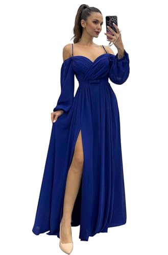 Infuness Damen Brautjungfernkleider Spaghettiträger Lange Ärmel plissiert aus Chiffon Kleider Geteilt Formelle Abendkleid mit Taschen Infuness Damen Brautjungfernkleider Spaghettiträger Lange Ärmel plissiert aus Chiffon Kleider Geteilt Formelle Abendkleid mit Taschen von Infuness