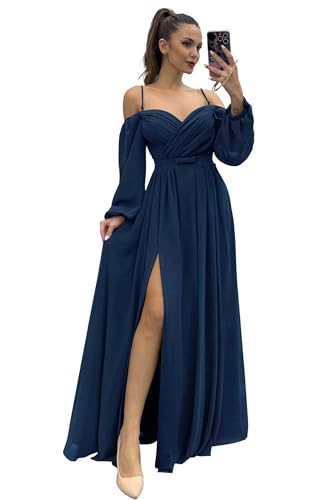 Infuness Damen Brautjungfernkleider Spaghettiträger Lange Ärmel plissiert aus Chiffon Kleider Geteilt Formelle Abendkleid mit Taschen Infuness Damen Brautjungfernkleider Spaghettiträger Lange Ärmel plissiert aus Chiffon Kleider Geteilt Formelle Abendkleid mit Taschen von Infuness