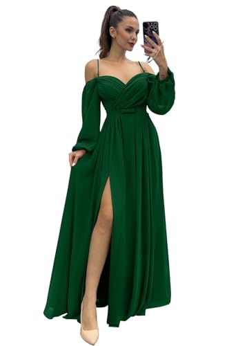 Infuness Damen Brautjungfernkleider Spaghettiträger Lange Ärmel plissiert aus Chiffon Kleider Geteilt Formelle Abendkleid mit Taschen Infuness Damen Brautjungfernkleider Spaghettiträger Lange Ärmel plissiert aus Chiffon Kleider Geteilt Formelle Abendkleid mit Taschen von Infuness