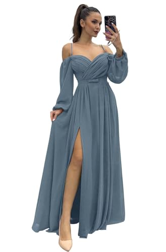 Infuness Damen Brautjungfernkleider Spaghettiträger Lange Ärmel plissiert aus Chiffon Kleider Geteilt Formelle Abendkleid mit Taschen Infuness Damen Brautjungfernkleider Spaghettiträger Lange Ärmel plissiert aus Chiffon Kleider Geteilt Formelle Abendkleid mit Taschen von Infuness