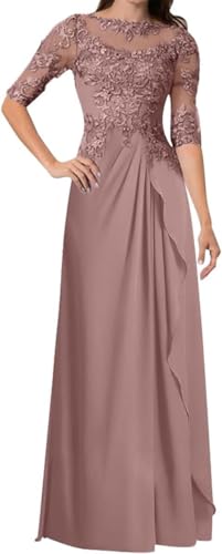 Infuness Damen Brautmutterkleider Für Hochzeit Lang Ballkleid 3/4-Ärmel Formelle Abendkleider Elegant Cocktailkleid Rüschen von Infuness