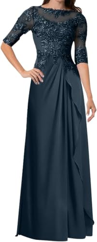 Infuness Damen Brautmutterkleider Für Hochzeit Lang Ballkleid 3/4-Ärmel Formelle Abendkleider Elegant Cocktailkleid Rüschen von Infuness