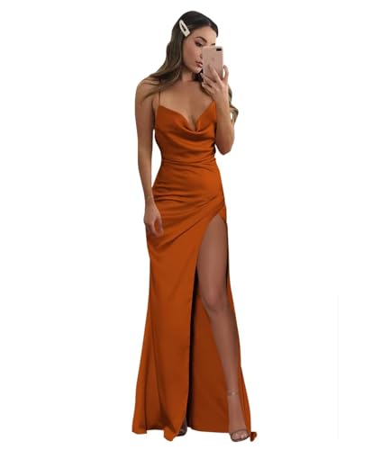 Infuness Damen Elegant Lange Ballkleider Spaghettiträger Satin Brautjungferkleider V-Ausschnitt Abendkleid Infuness Damen Elegant Lange Ballkleider Spaghettiträger Satin Brautjungferkleider V-Ausschnitt Abendkleid von Infuness